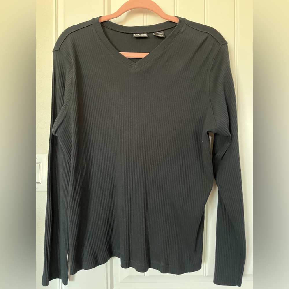 New York and Company NY & Co black ribbed long sleeve v neck top Size XL